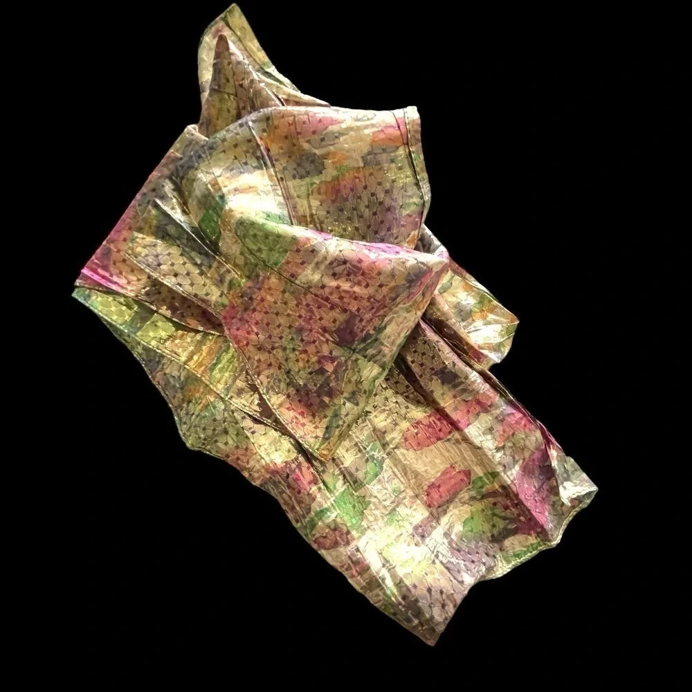 Large Lot 6 Vintage Lurex Lamé Rayon Gold, Silver Metallic Scarf Scarves 80s-90s - Picture 10 of 15